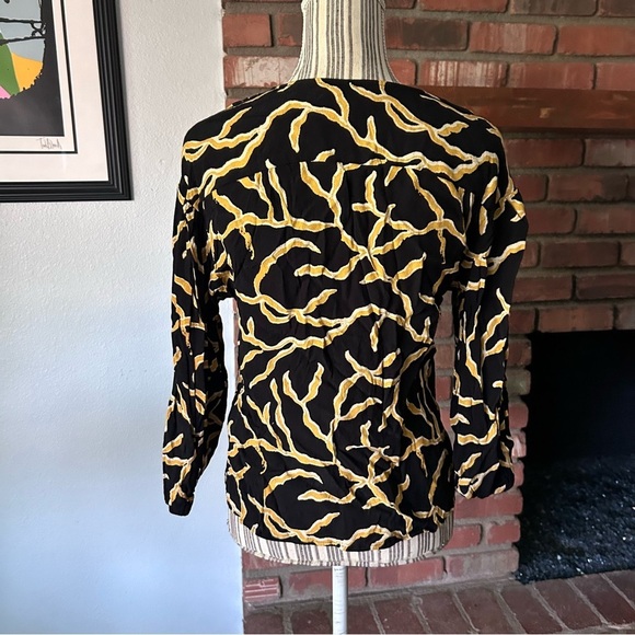 ba&sh Clea Printed Crepe Blouse in Black & Gold Sz 2 - Picture 8 of 11
